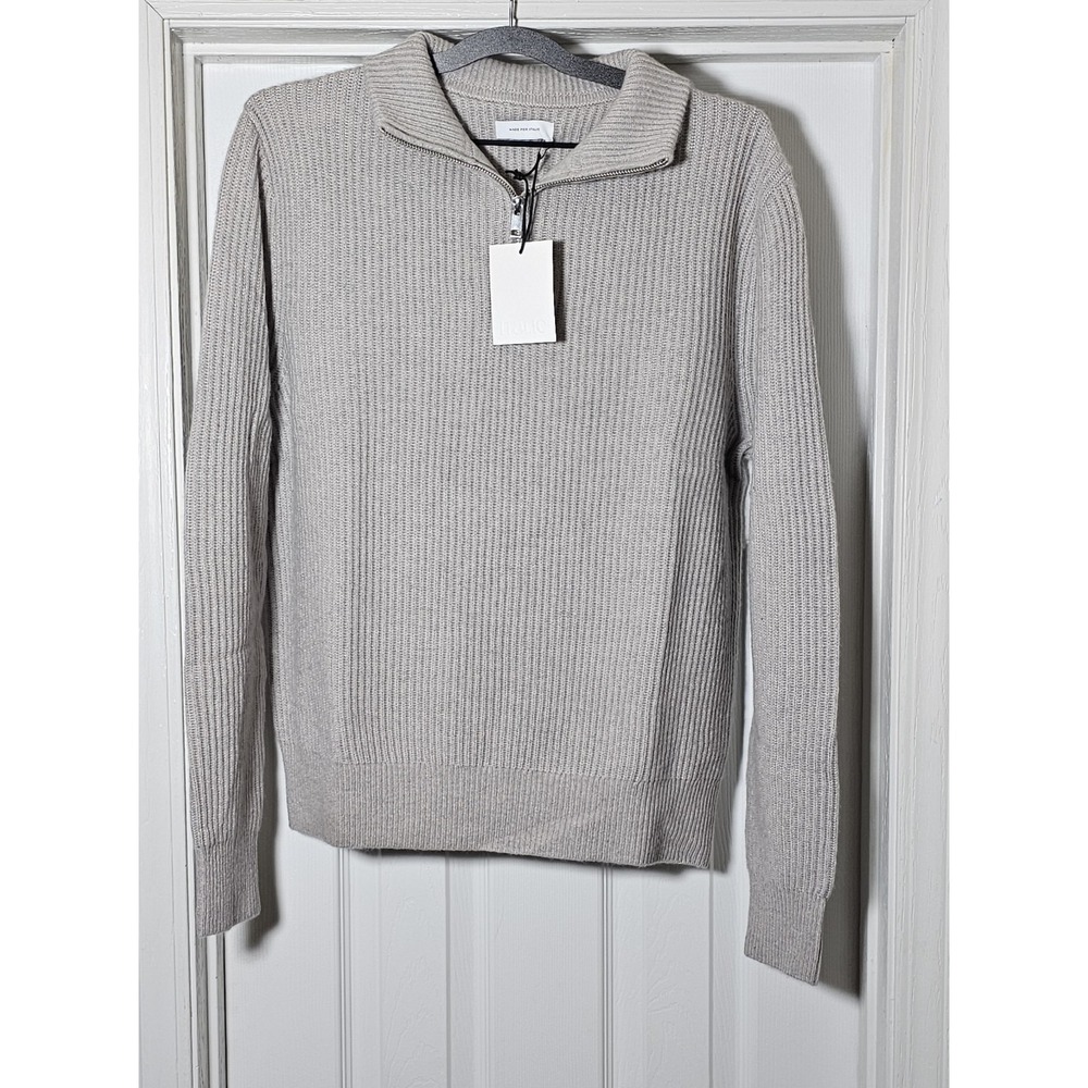 Made For Italic Shane Cashmere Quarter Zip Pullover Mens Size Medium Ribbed Gray